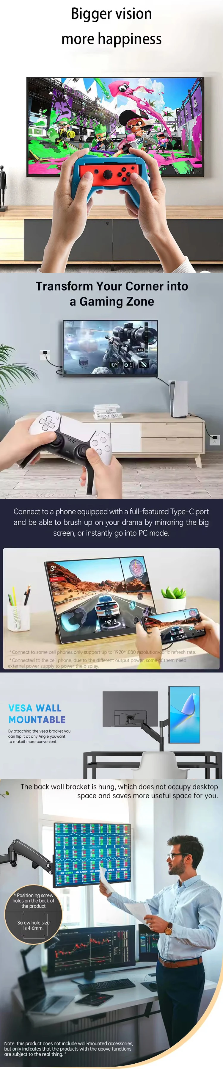 FHD Secondary Screen Expansion External Display Monitor 18.5 Inch ...