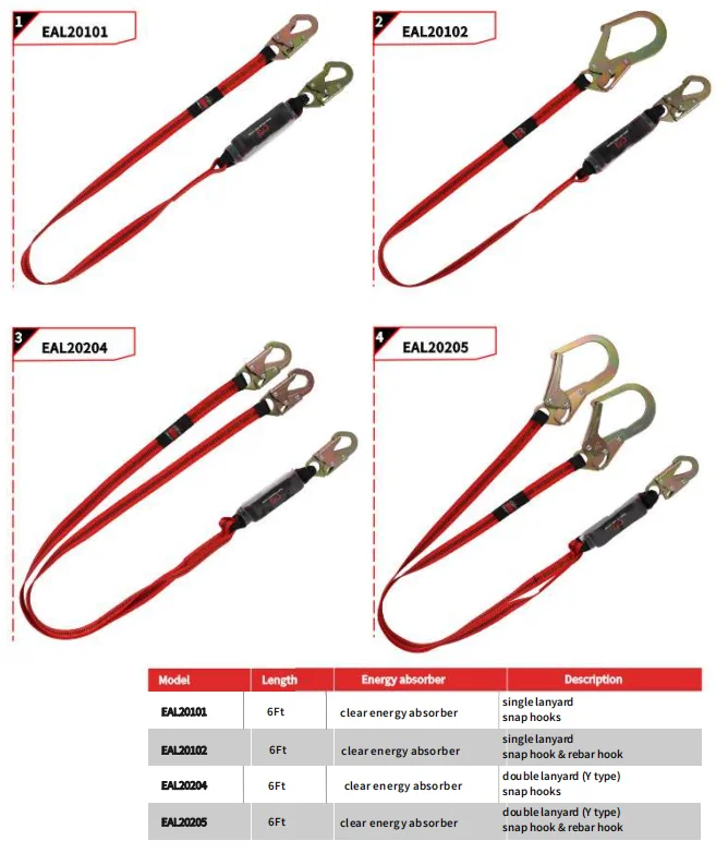 Fall Arrest Shock Absorbing Lanyards Safety Harness