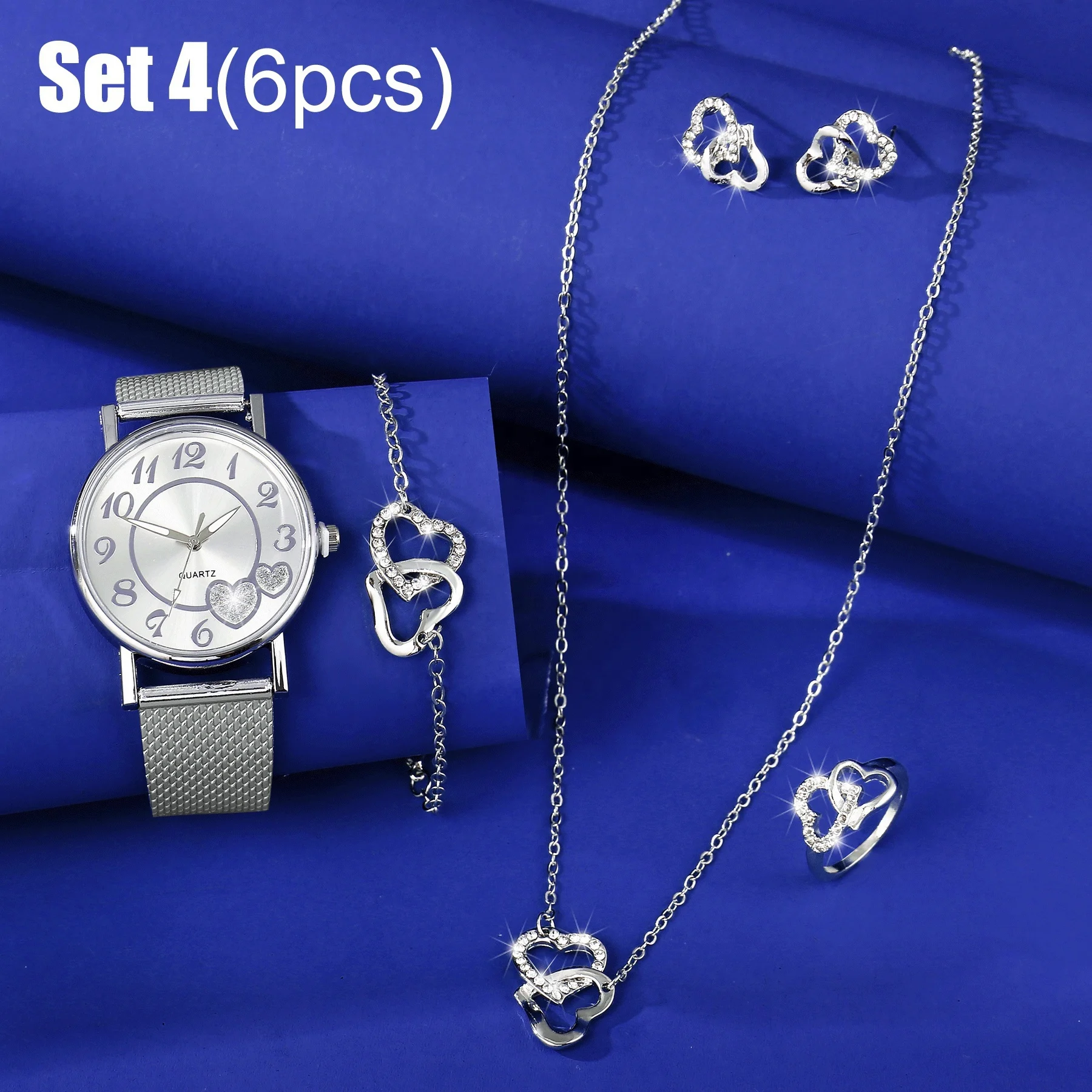 Luxury Silver Watch and Bracelet Set Three pieces Dazzling Short 18\