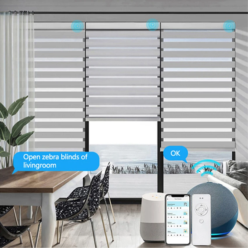zebra Blinds Motorized Alexa Blackout Window Shades Smart Home Double Layer zebra Roller Blinds with Remote for Window