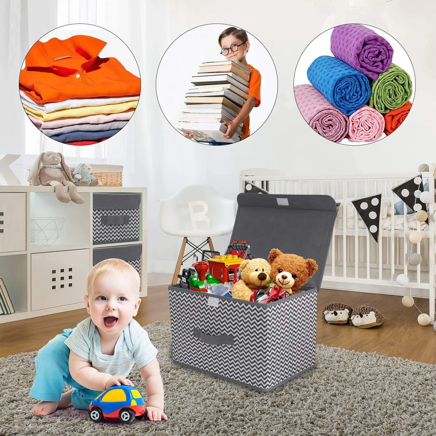 Caja de tela con tapa para almacenamiento de cubos de juguete