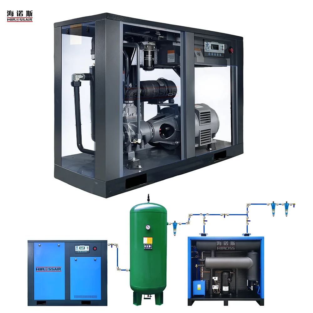 Hiross 7.5kw/18.5kw/22kw/30kw Permanent Magnet Variable Frequency or Power Frequency High-pressure air Compressor with air tank