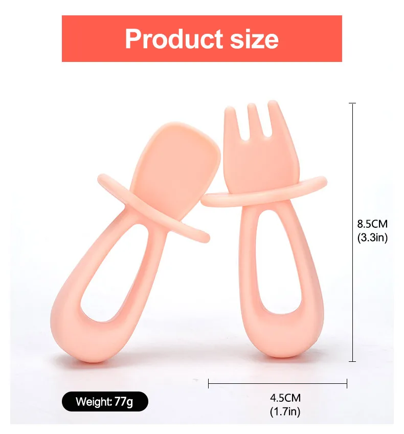 Baby Teething Spoon BPA Free Soft Led Weaning Feeding Silicone Training Spoon and Fork Set for Kids