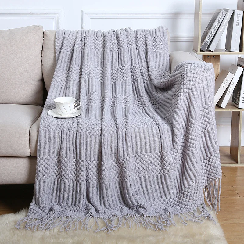 Wholesale Super Soft Lightweight Acrylic Knitted Blanket Solid Decorative Throw Bed Sofa Rectangular Festival details