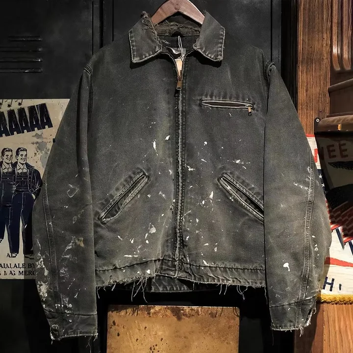 Salati Manufacturer Paint Splatter Streetwear Cotton Twill Duck Canvas Winter Workwear Trucker Detroit Work Bomber Jackets Men