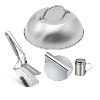 Griddle Accessories Kit Melting Dome 304 Stainless Steel Burger Smasher Grill Spatula and Spice Shaker Smash Burger Press Kit