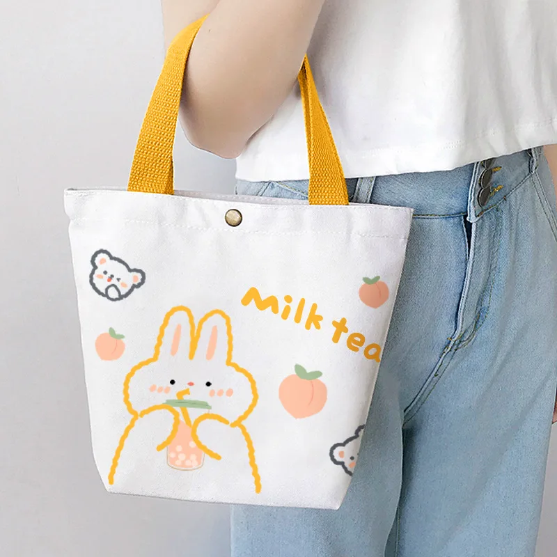 Mini Canvas Tote Bag Custom Printing Pattern Reusable Shopping Bag with Button for Promotional Gift
