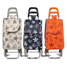 Flower Digital Printing Reusable Vegetable Supermarket Grocery Shopping Trolley Folding Wheeled Rolling Shopping Cart