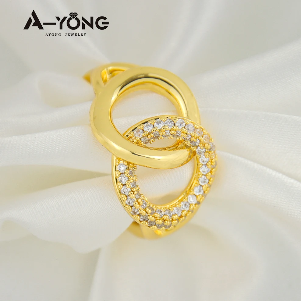 Popular Luxury Interlocking Ring Double Layer Copper Index Finger Rings Circle 21k Gold Ring for Party