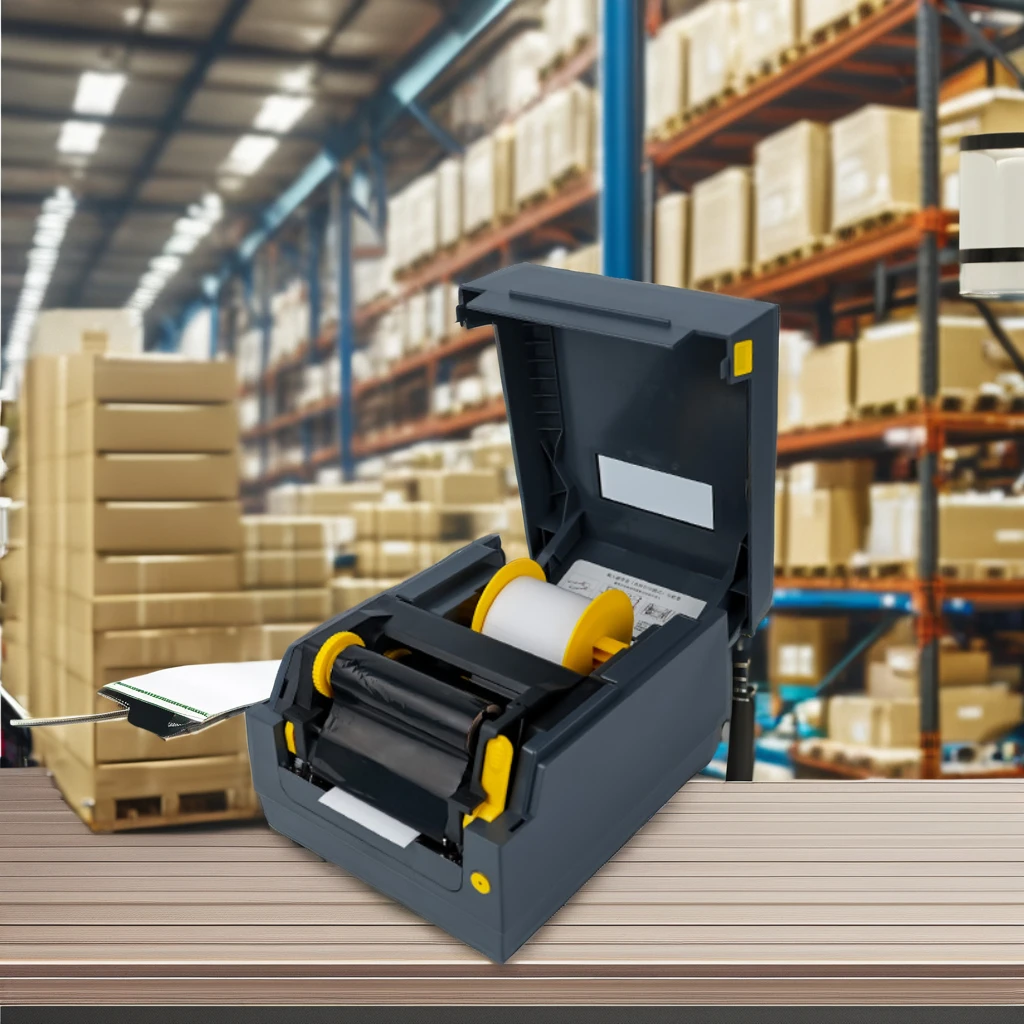 4 Inch Desktop Direct Thermal Transfer Label Printer 203dpi/300dpi/600dpi Ribbon Bluetooth Connectivity with Mobile Phones Stock