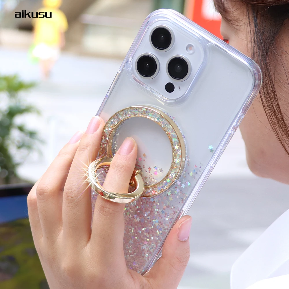 Customized Gold Personalized Universal Mobile Phone Ring Glitter Magnetic Phone Ring Holder for Iphone Grip Kickstand
