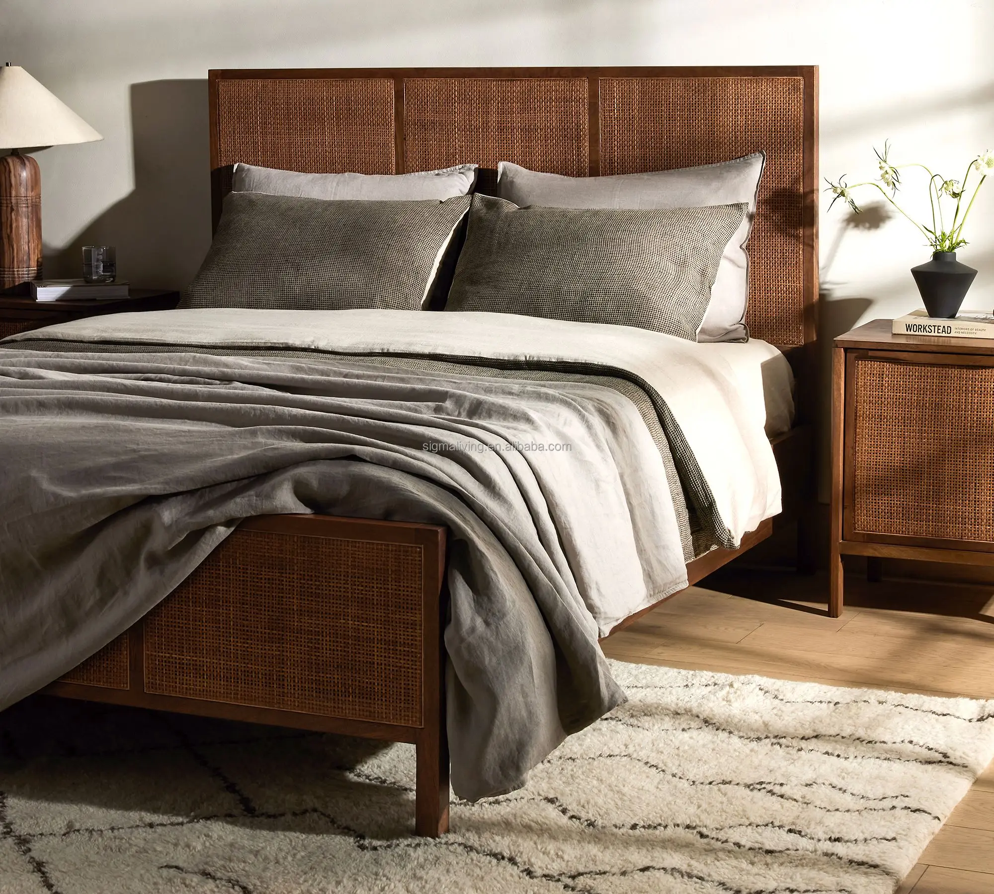 King bed smart bed indoor furniture bedroom sets cane platform bed