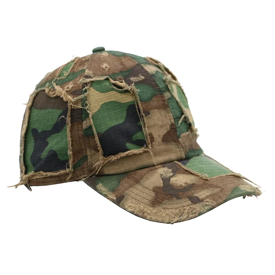 Design 6 Panel Camo Pattern Hat Unstructured Acid Washed Distressed Dad Caps Vintage Dad Hats