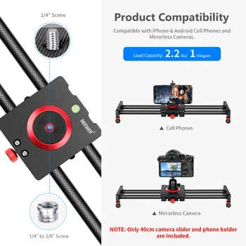 Neewer Camera Slider Carbon Fiber Dolly Rail, 16 Inches/40 Centimeters with 4 Bearings for iPhone & Android Cell Phones detail image