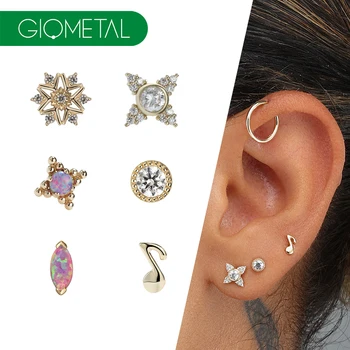 Giometal 14K Solid Gold Note Press Fit Threadless Ends Flower Top with Body Jewelry Factory Nose Conch Daith Piercing Wholesale