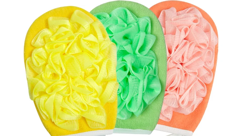 Oem Wholesale Beauty Body Shower Mitt Elastic Cuff Reusable Exfoliating
