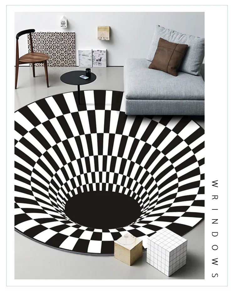 Visualabyss Rugs 3D Visual Vortex Optical Illusions Round Rug - Black White Plaid, Non ...