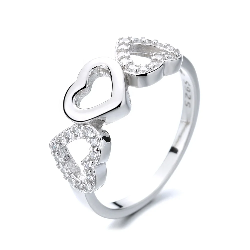 Diamond Ring Luxury Heart Design 925 Silver Sterling Rings Fine Jewelry  Heart Band Rings