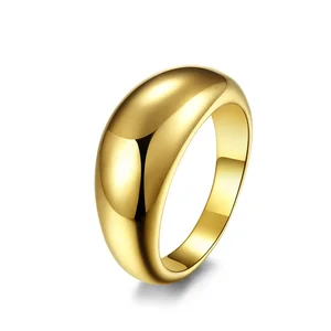 Fashion Men Ring Dome High Quality Mirror Polished 18k Gold Plated Stainless Steel Ring