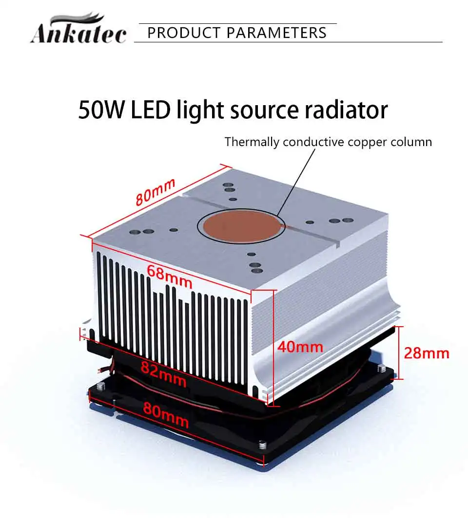 Aluminium koellichaam koelventilator 44mm lens 120 graden voor 20 W