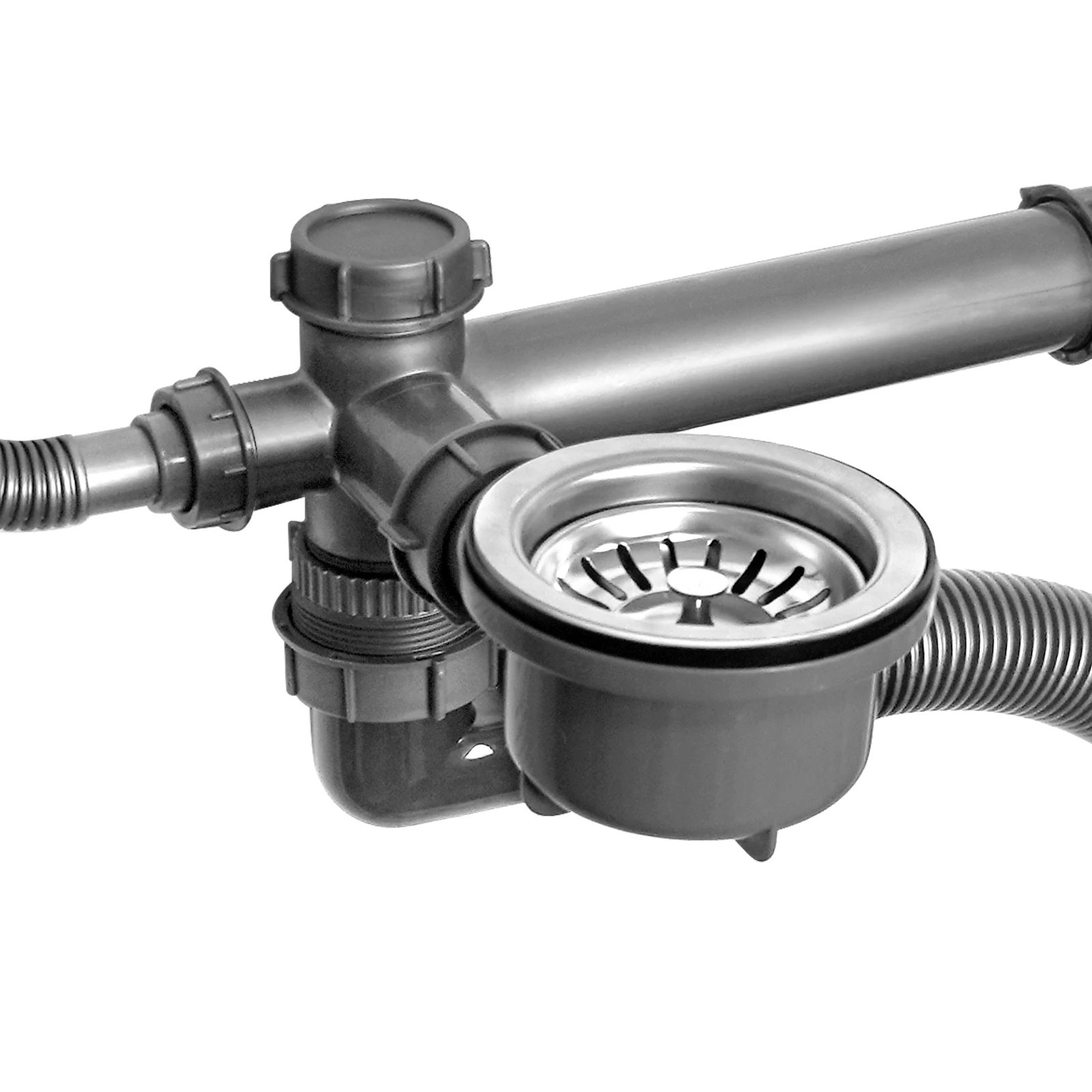 product universal kitchen sink drain with hard pp pipe   stainless steel kitchen sink basket strainer with snap and lock basket-3