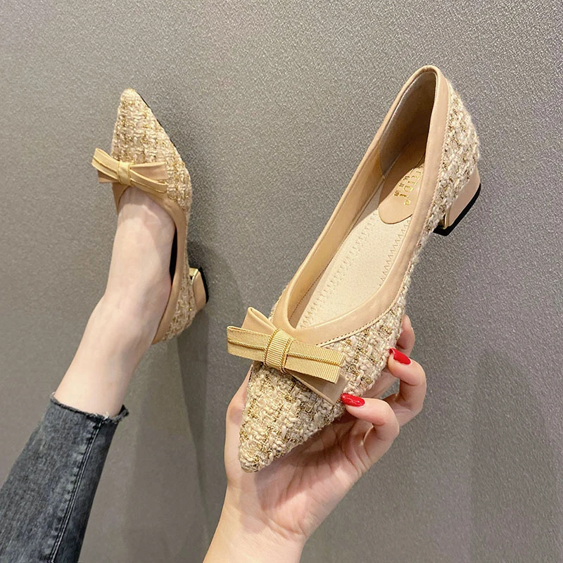 Y 35-43 Plus Size Bow Single Shoes Women's 2.5CM Block Heel New Heels Soft Sole Pointed aperçu 4