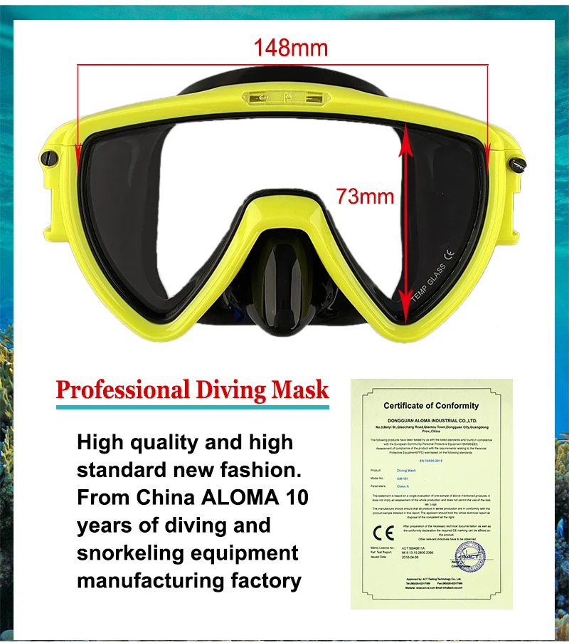 Aloma 2024 New Design Anti Fog Single Lens Diving Goggles Freediving