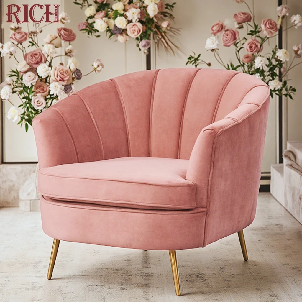 Tub Chair Blush Pink Shell Chair Red Fabric Velvet Upholstered