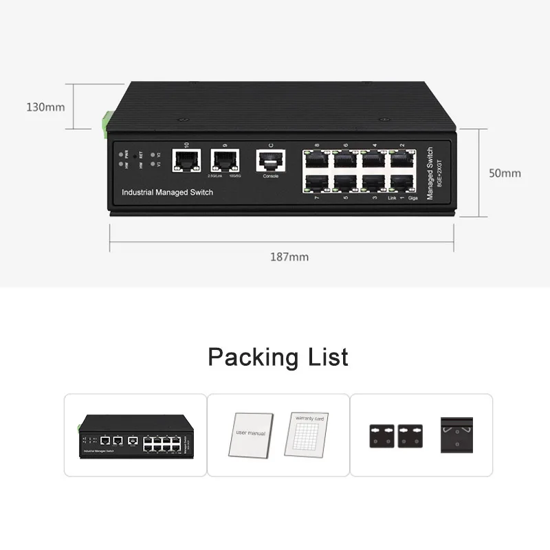 DIN Rail 2 10G RJ45 Uplink 8 Port PoE L3 Managed Switch details