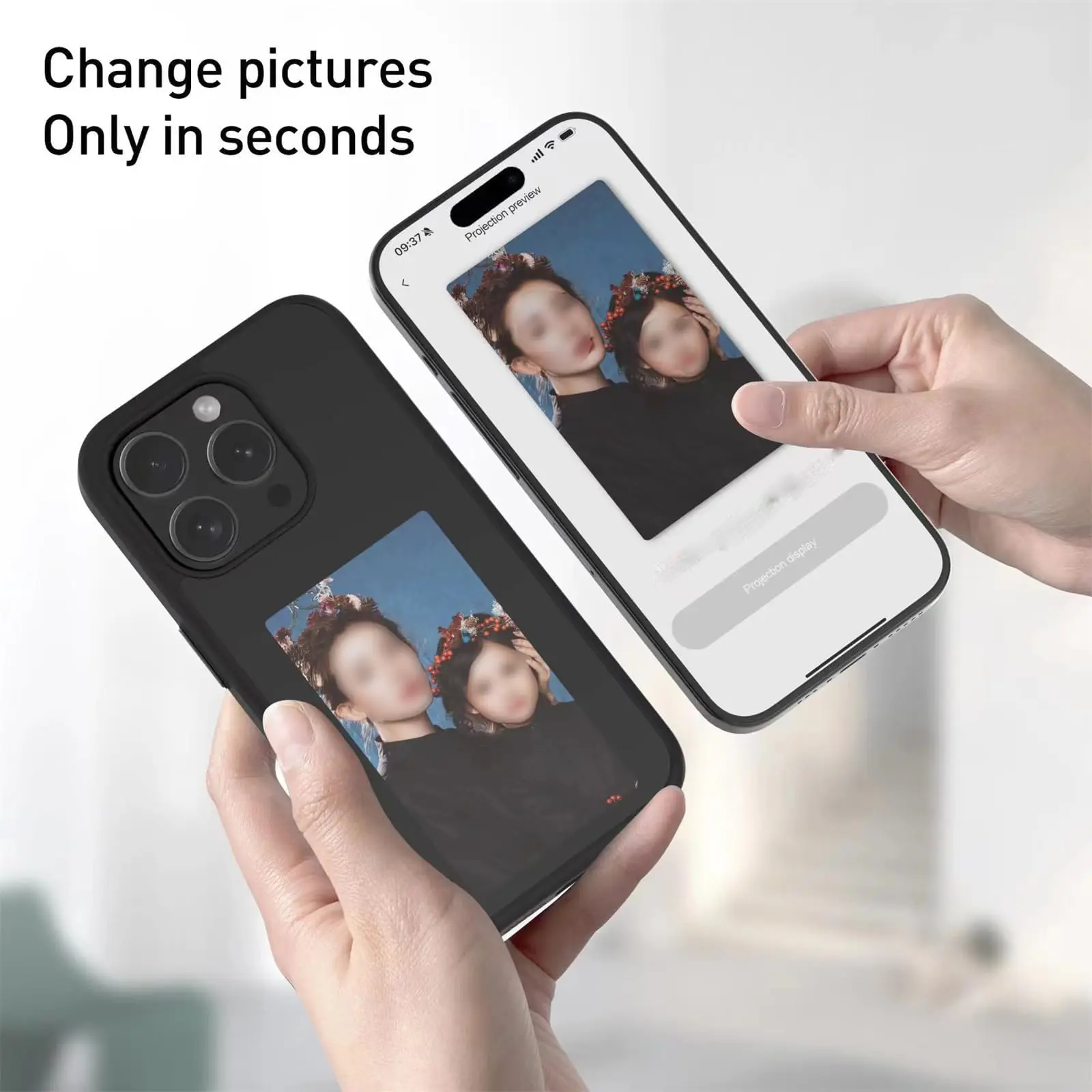 Smart Photo Rear Projection DIY Phone Case E-Ink Screen