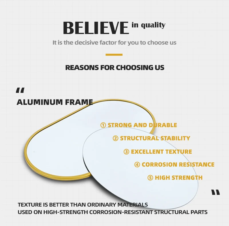 product model style bathroom  wall mounted decorative design oval frame mirror aluminum  frame mirror-2