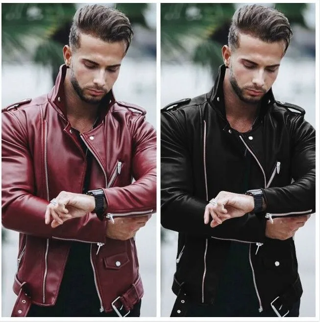 Stylish PU Leather Bomber Jacket for Men – Oversize Lapel Winter Leather Outerwear with Pockets