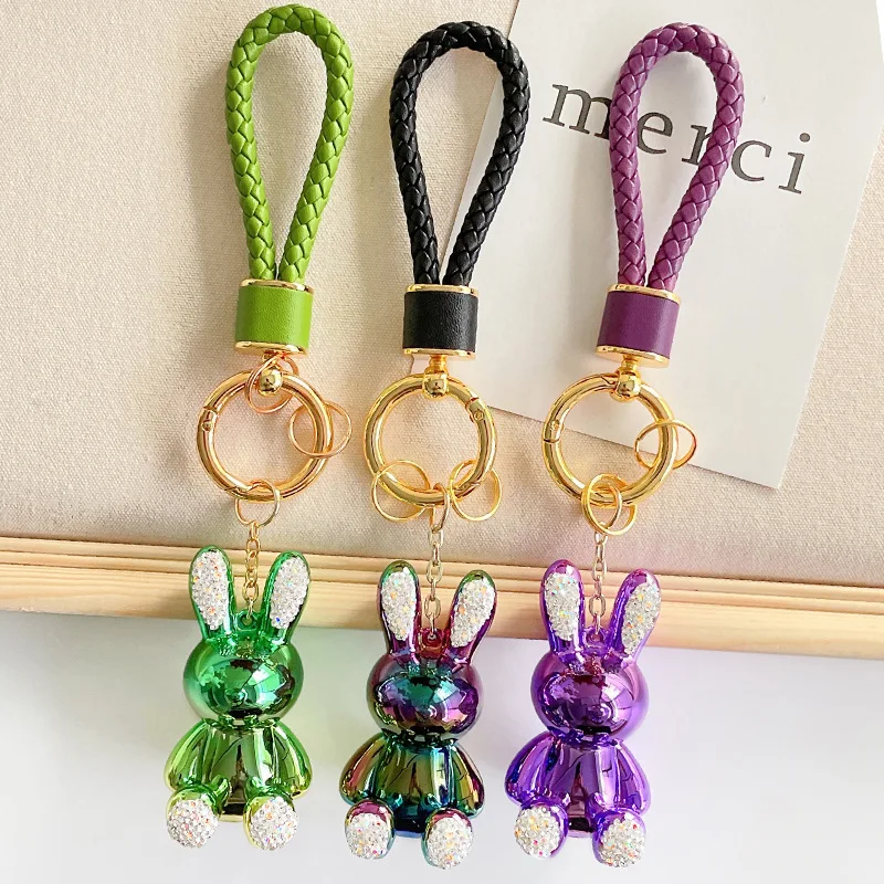 Stylemykeys Designer Style Rabbit Faux Leather Keychain & Handmade Personalised Gift Pouch