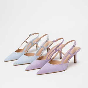 1208-1 Fashion Trending Women's Custom Logo Heels Sandals Open Back Button Light Weight Anti-Slippery Cushioning Pointed Sandal