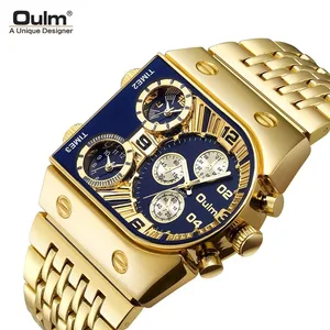 Oulm HT9315 Multi Time Zone Large Dial With Chain Stainless Steel Strap Luminous Men Wristwatch Casual Quartz Watch