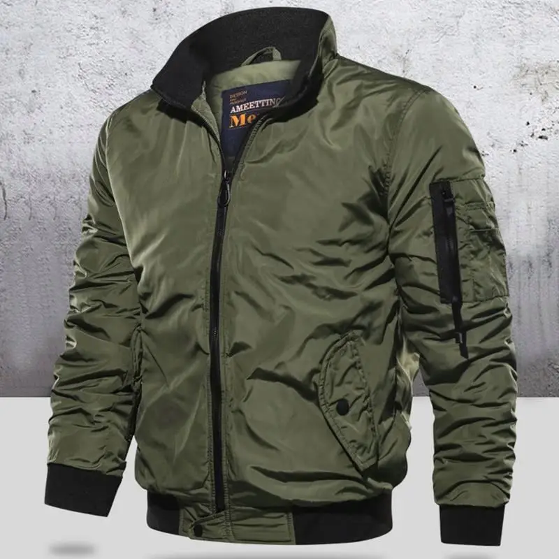 New Fashion Men Autumn Winter Lapel Stand Collar Solid Zipper Outdoor Plus Size Thicken Casual Tops Coat Flying Jacket_voghion.com