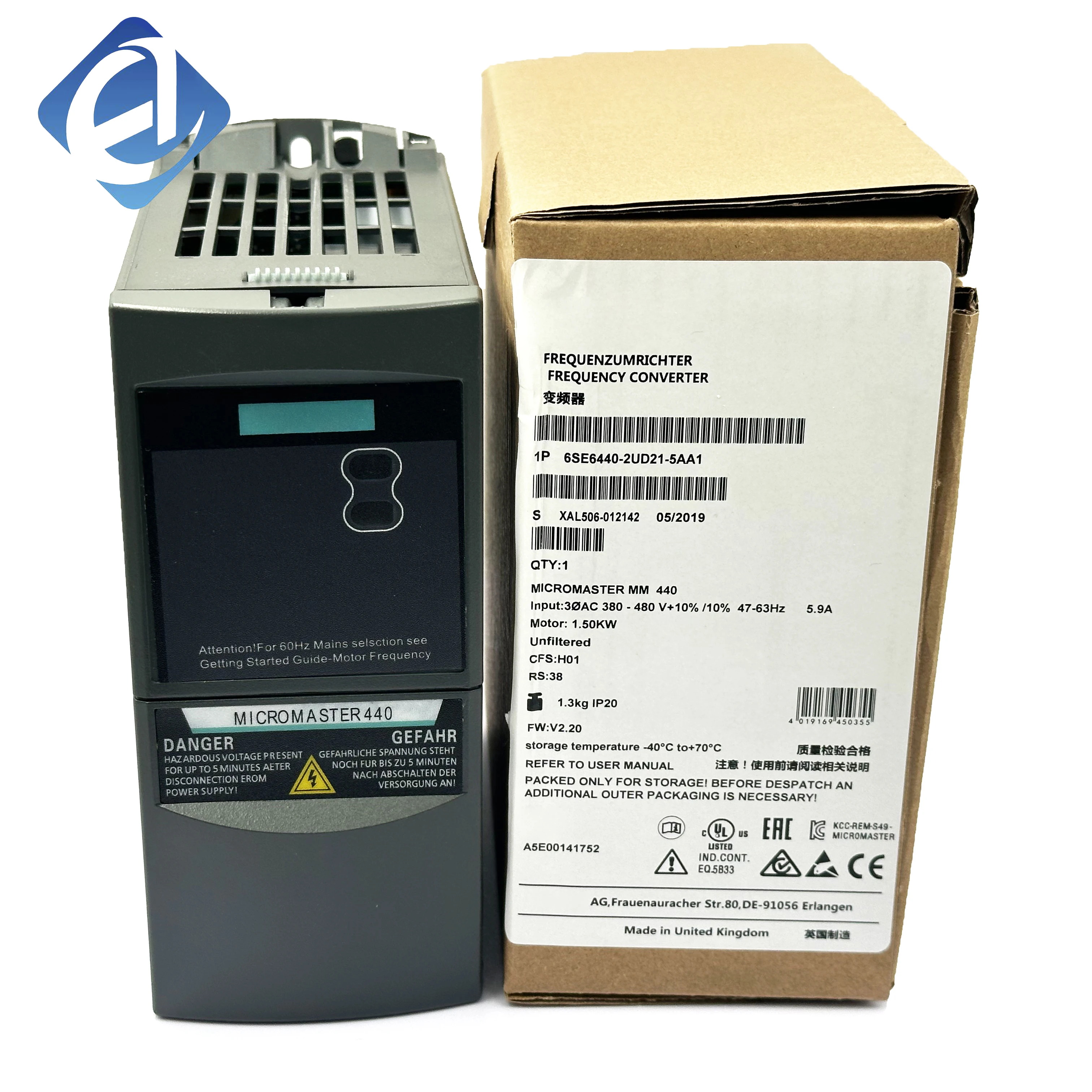 New Original 6SE6440-2UD21-5AA1 Siemens MICROMASTER 440 inverter, 380-480V 3AC, 1.5kW constant torque, high overload & vector speed regulation. Rich I/O ports, stable motor drive, multiple protection functions.