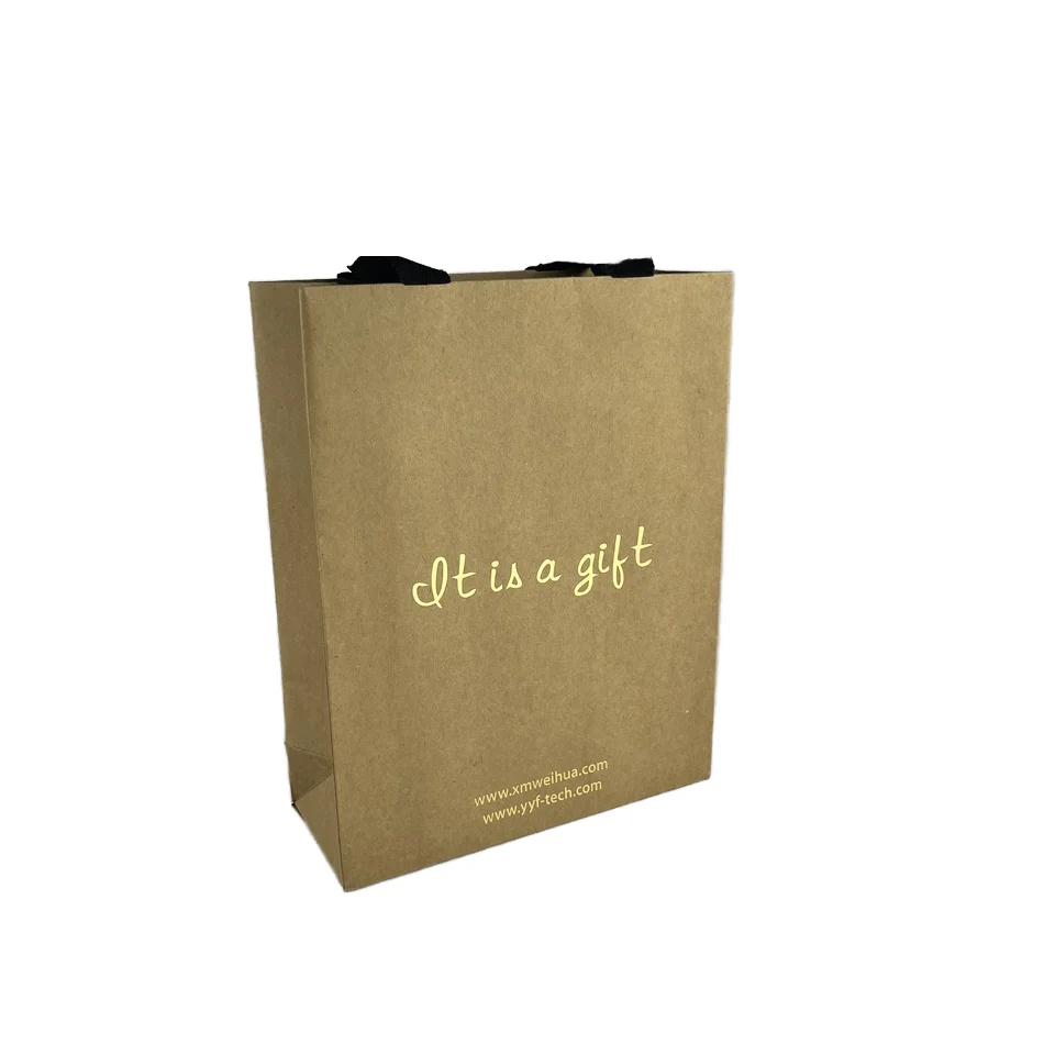 Bolsa de papel Kraft laminada con lámina dorada personalizada con