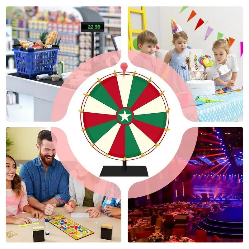 10/15 Slots Non-Slip Wood Wheel Prize Spinner Wheel of Fortune Game Stand for Party & Trade Show Prize Wheel Dice Type