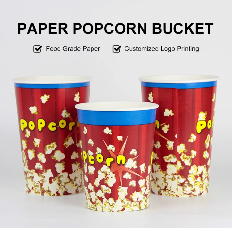 Double Pe Coated Disposable Paper Bucket Popcorn Container For Cinema ...