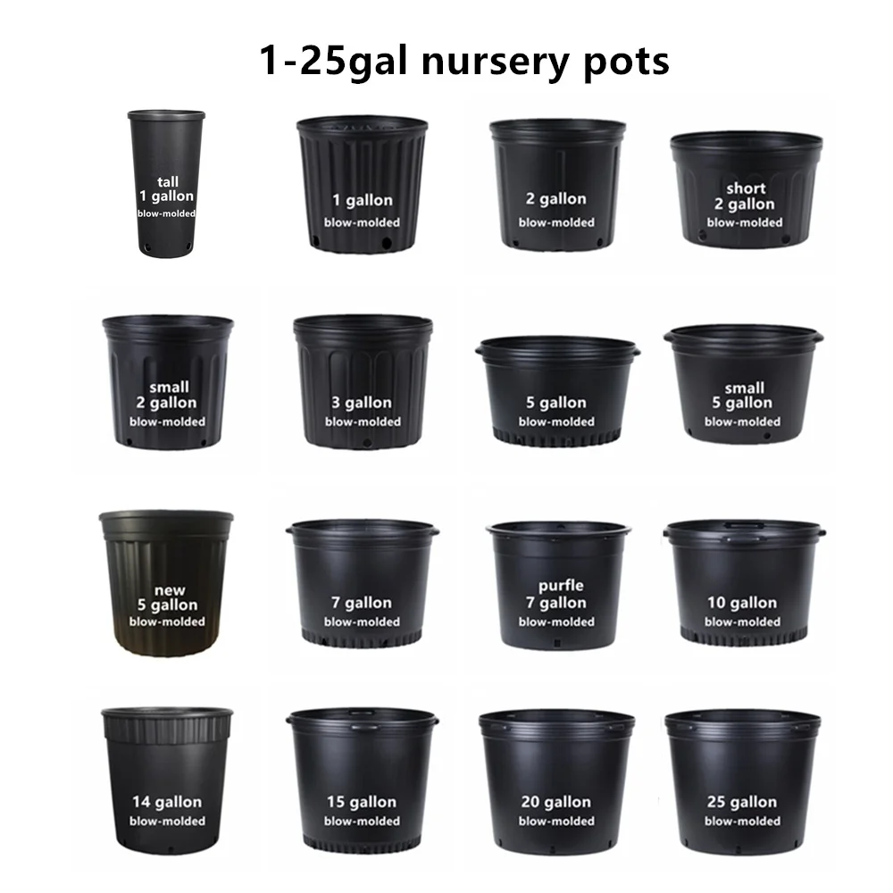 Customized Pp Pe Plastic Pot Black Container 1 2 3 4 5 7 10 12 15 20 25  Gallon Pots Grow Planter Plastic Nursery Pots for Plant