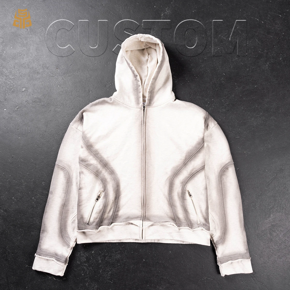 400gsm 박스형 핏 스트리트웨어 더티워시 지퍼업 후드 티셔츠 빈티지 디스트레스드 후드 티셔츠 남성용 오버사이즈 헤비웨이트 컷앤소 디자인