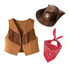 Brown Tassel vest + scarf + foldable cap
