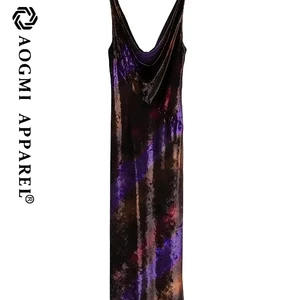 Haute Couture Luxury Fashion Lady Sling Gradient V-neck Maxi Satin 100% Cotton Empire Gown