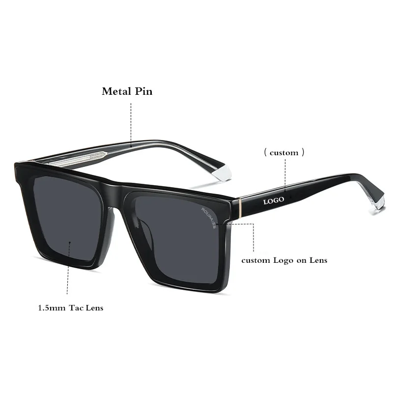 New Oversized Luxury Retro Square Unisex Sunglasses Men Tac Lens  Polarized Fashion Eyewear Glasses Acetate