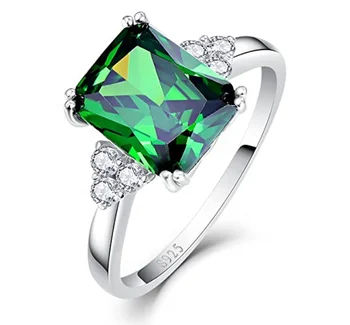 UNIQ Emerald Cut Created Green Emerald 925 Sterling Silver Emerald Cut diamond Engagement Ring