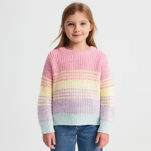 Custom Kids Pastel Rainbow Knit Sweater Soft Acrylic Wool Blend Cozy Winter Pullover for Girls OEM & ODM Available