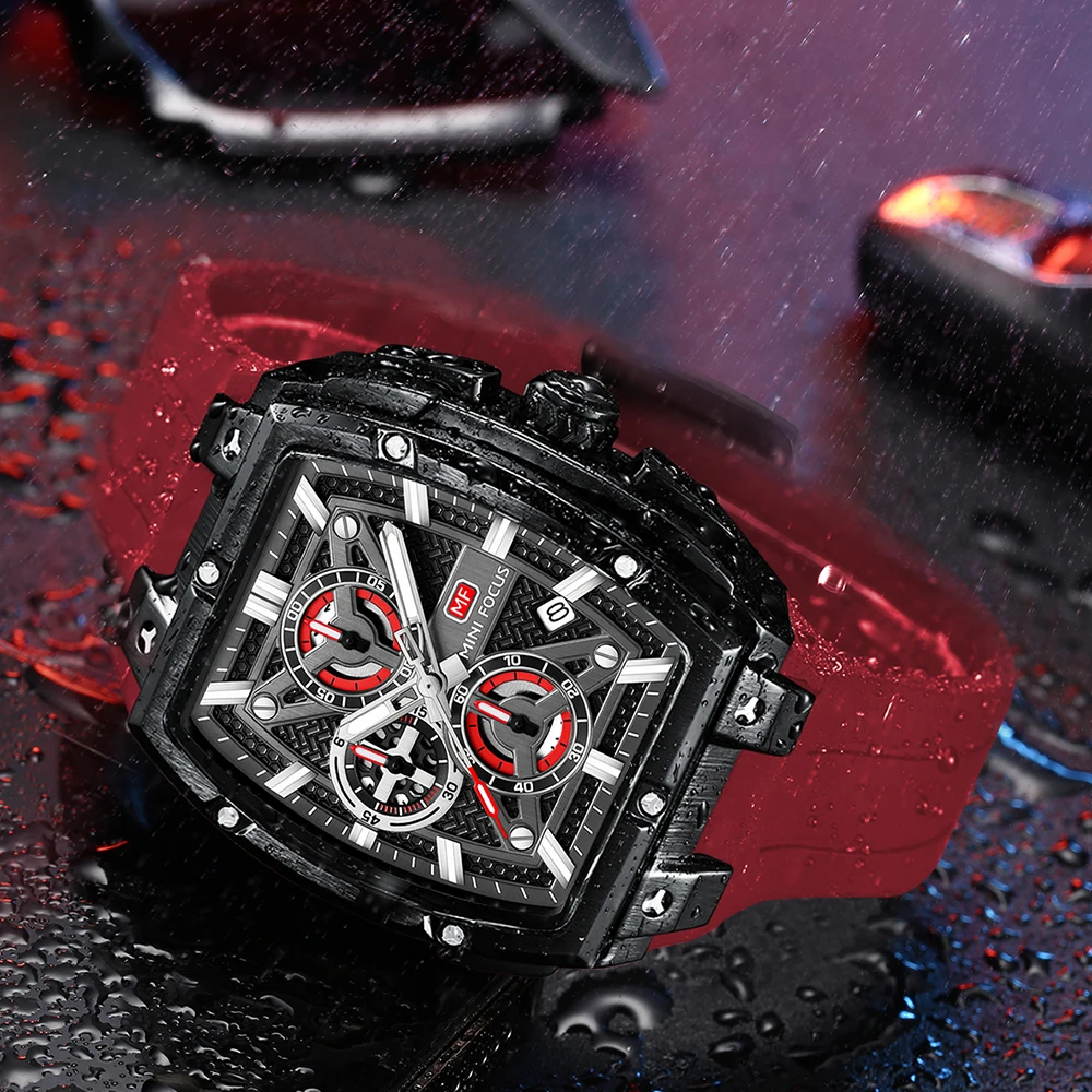 MINI FOCUS Chronograph Quartz Man New Model Watch for Men Sport Wristwatch with Black Rose Gold Silicone Strap MF0602G