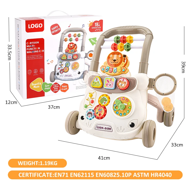 Zhorya Baby Push Along Walker Learning Walking Multifunctional Adjustable Music Stroller Kids Educational Walker