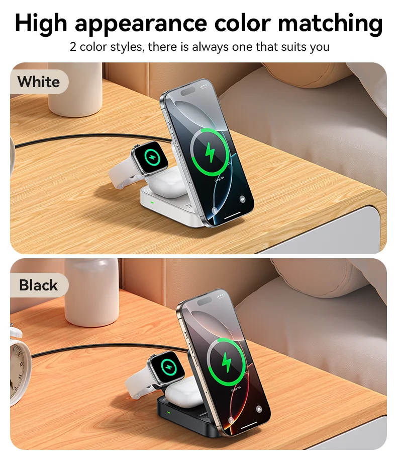 Yesido DS27 15W Wireless Fast Charging Multiple Protections Foldable Design 3-in-1 Desktop Wireless Charger
